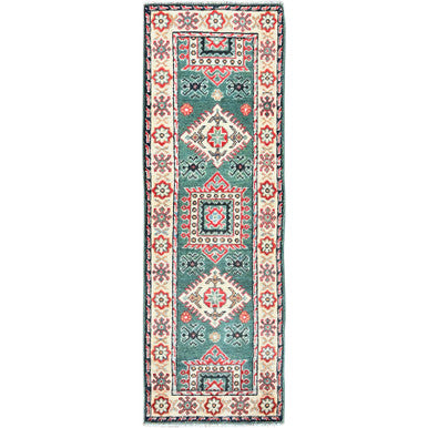 Kazak Wool Hand Knotted Rug Green 1.11x5.10 -O0504