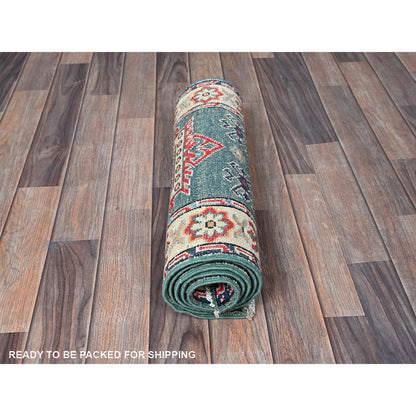 Kazak Wool Hand Knotted Rug Green 1.11x5.10 -O0504
