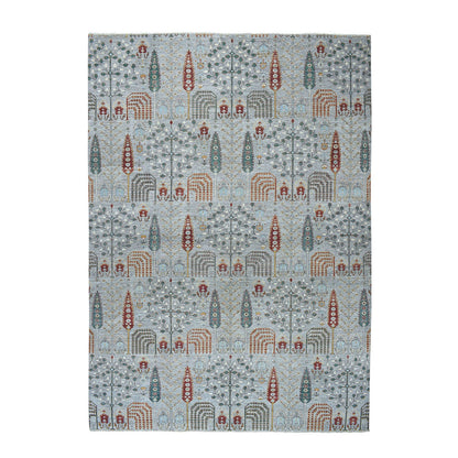 Tribal & Geometric Wool Hand Knotted Rug Grey No Border 10.2X14.0 -O050549