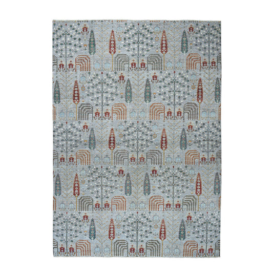 Tribal & Geometric Wool Hand Knotted Rug Grey No Border 10.2X14.0 -O050549