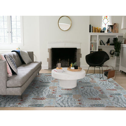 Tribal & Geometric Wool Hand Knotted Rug Grey No Border 10.2X14.0 -O050549