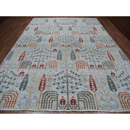 Tribal & Geometric Wool Hand Knotted Rug Grey No Border 10.2X14.0 -O050549