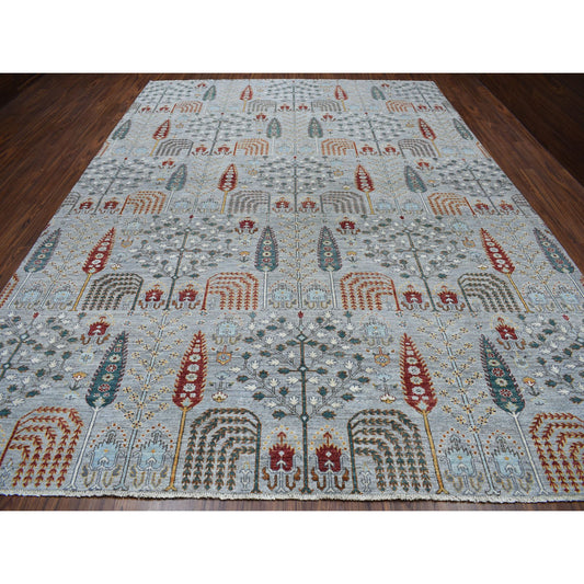 Tribal & Geometric Wool Hand Knotted Rug Grey No Border 10.2X14.0 -O050549