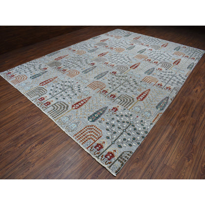 Tribal & Geometric Wool Hand Knotted Rug Grey No Border 10.2X14.0 -O050549