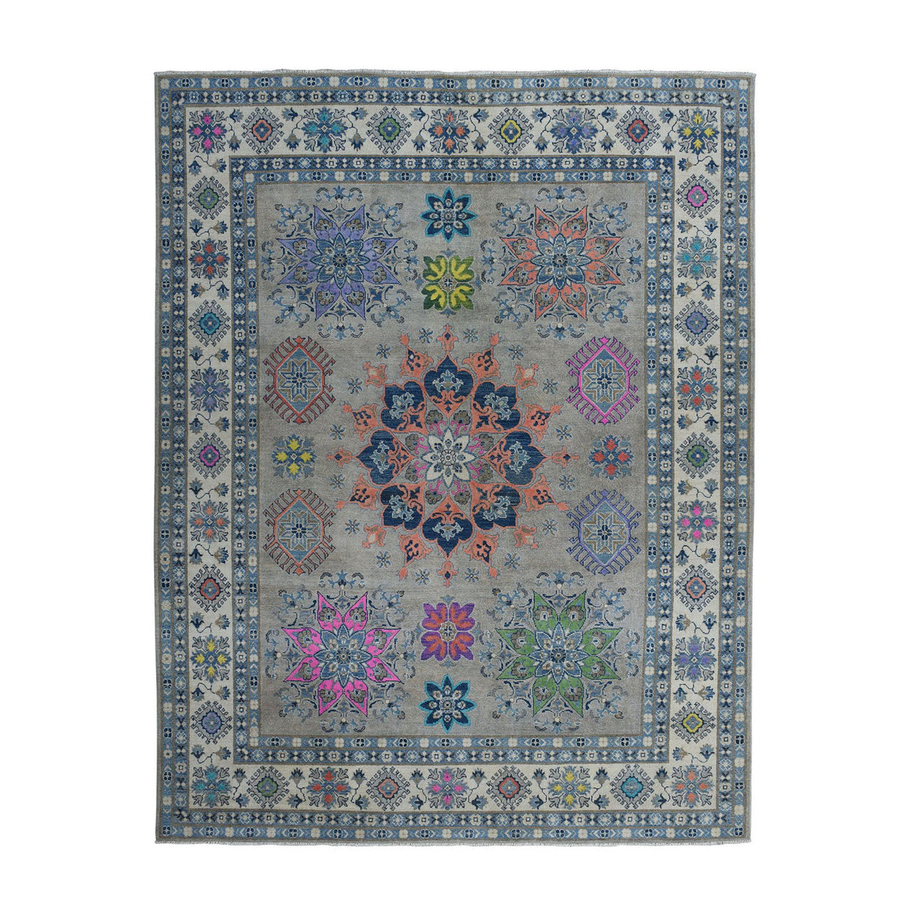 Kazak Wool Hand Knotted Rug Grey Ivory 8.0X9.9 -O050579