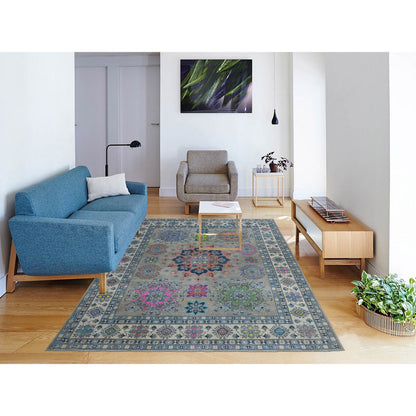 Kazak Wool Hand Knotted Rug Grey Ivory 8.0X9.9 -O050579
