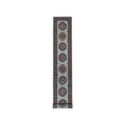 Kazak Wool Hand Knotted Rug Ivory Red 2.9X19.0 -O050646