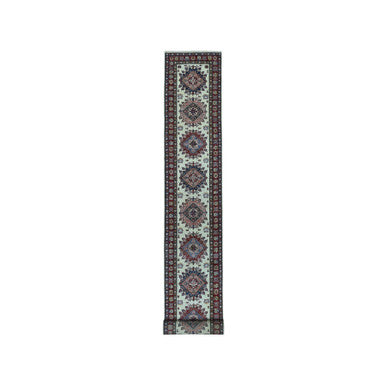 Kazak Wool Hand Knotted Rug Ivory Red 2.9X19.0 -O050646