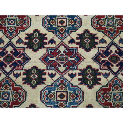 Kazak Wool Hand Knotted Rug Ivory Red 4.3X5.7 -O050648