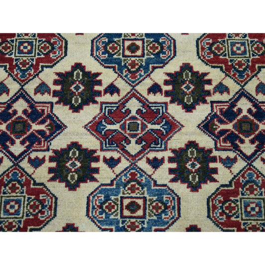 Kazak Wool Hand Knotted Rug Ivory Red 4.3X5.7 -O050648