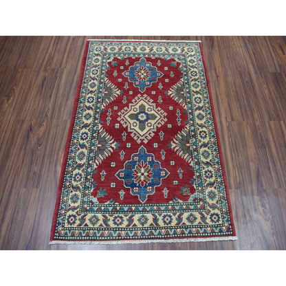 Kazak Wool Hand Knotted Rug Red Ivory 3.4X4.9 -O050651