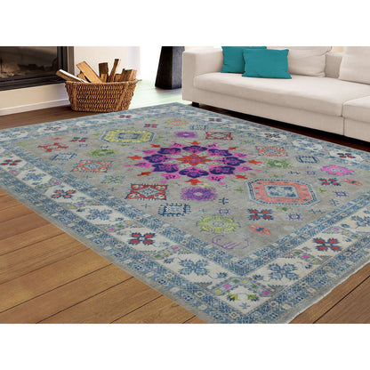 Kazak Wool Hand Knotted Rug Grey Ivory 9.2X11.7 -O050673