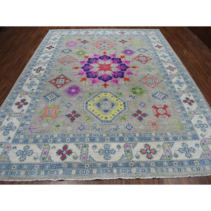 Kazak Wool Hand Knotted Rug Grey Ivory 9.2X11.7 -O050673