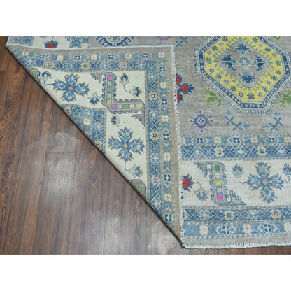 Kazak Wool Hand Knotted Rug Grey Ivory 9.2X11.7 -O050673