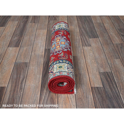 Kazak Wool Hand Knotted Rug Red 2.0x5.9 -O0506