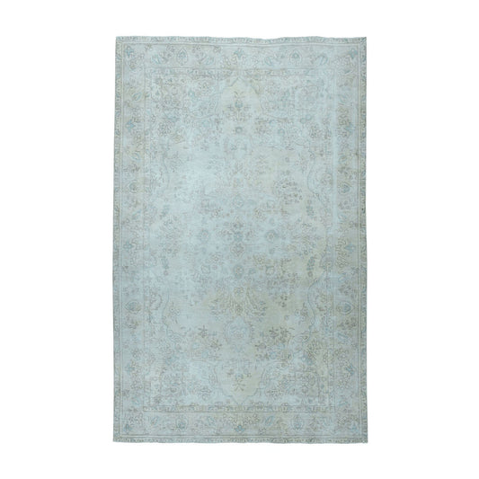 White Wash Vintage & Silver Wash Worn Wool Hand Knotted Rug Ivory No Border 6.3X9.5 -O050739