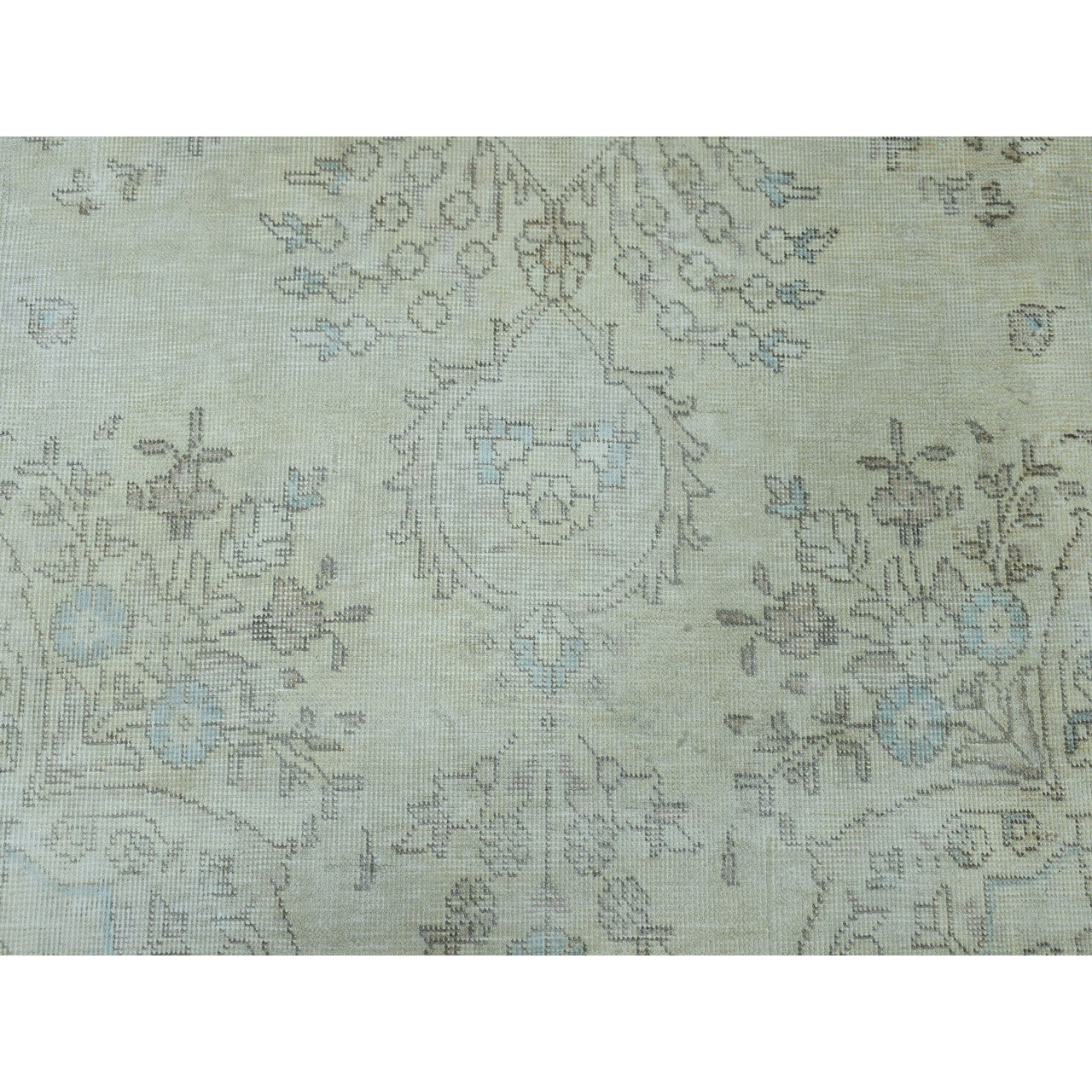 White Wash Vintage & Silver Wash Worn Wool Hand Knotted Rug Ivory No Border 6.3X9.5 -O050739