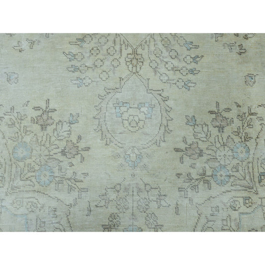 White Wash Vintage & Silver Wash Worn Wool Hand Knotted Rug Ivory No Border 6.3X9.5 -O050739
