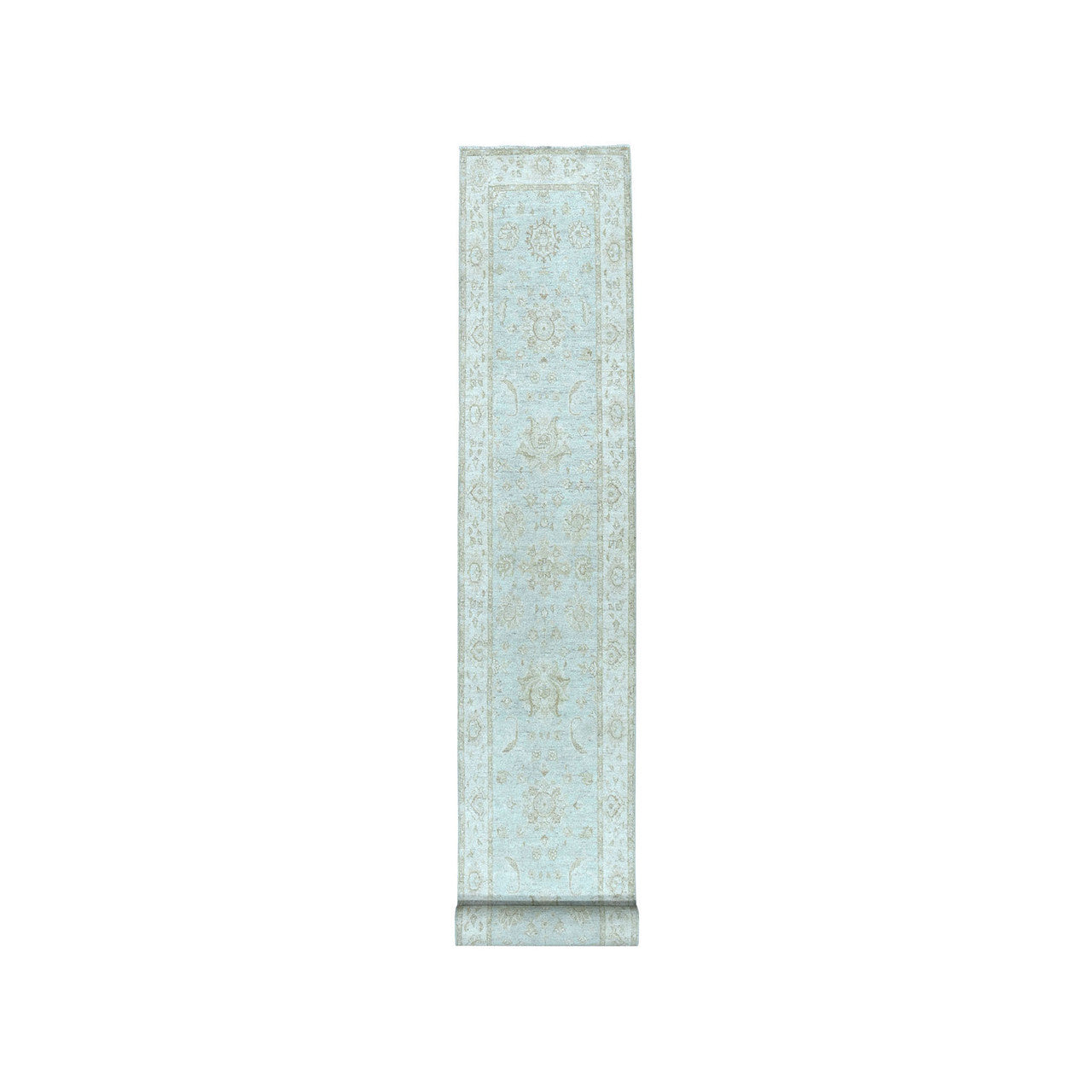Oushak And Peshawar Wool Hand Knotted Rug Grey Ivory 2.8X15.9 -O050792