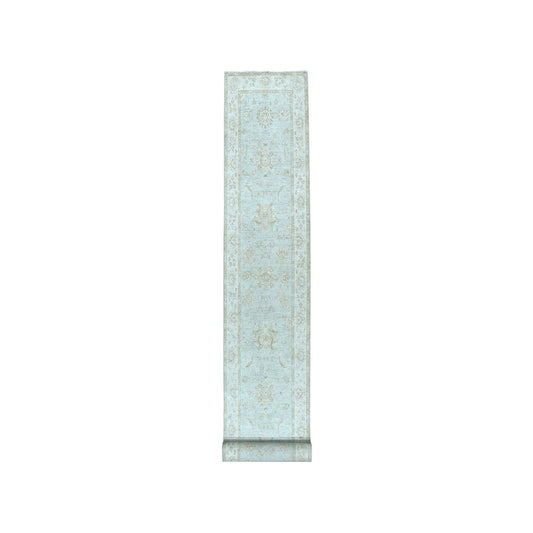 Oushak And Peshawar Wool Hand Knotted Rug Grey Ivory 2.8X15.9 -O050792