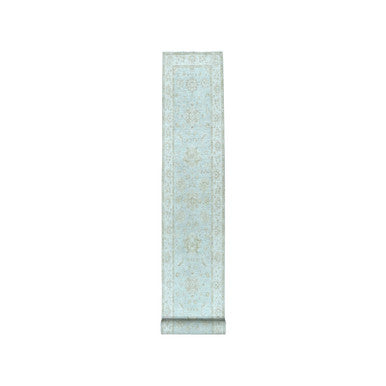 Oushak And Peshawar Wool Hand Knotted Rug Grey Ivory 2.8X15.9 -O050792