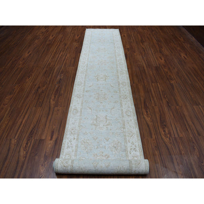 Oushak And Peshawar Wool Hand Knotted Rug Grey Ivory 2.8X15.9 -O050792