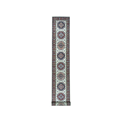 Kazak Wool Hand Knotted Rug Ivory Red 2.10X19.1 -O050822