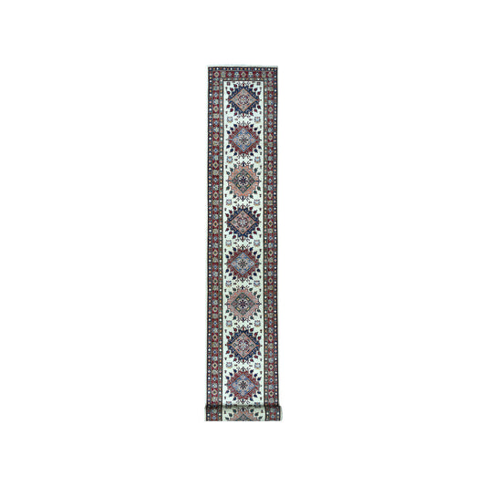 Kazak Wool Hand Knotted Rug Ivory Red 2.10X19.1 -O050822