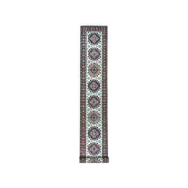 Kazak Wool Hand Knotted Rug Ivory Red 2.10X19.1 -O050822