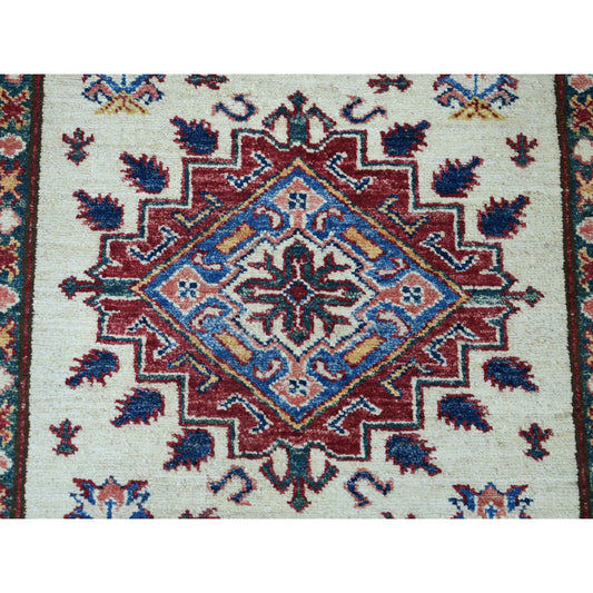 Kazak Wool Hand Knotted Rug Ivory Red 2.10X19.1 -O050822