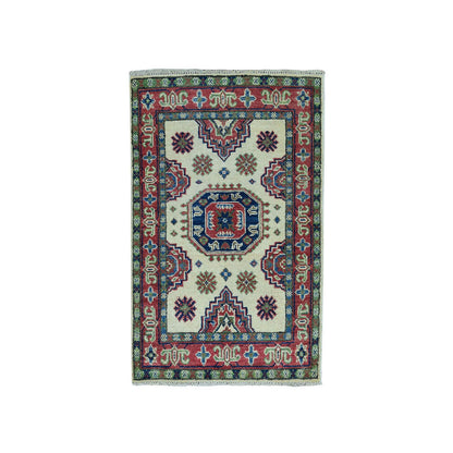 Kazak Wool Hand Knotted Rug Ivory Red 2.0X2.10 -O050850