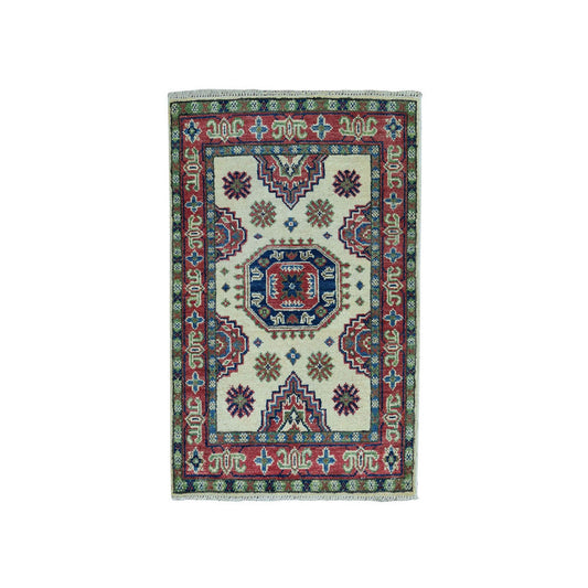 Kazak Wool Hand Knotted Rug Ivory Red 2.0X2.10 -O050850