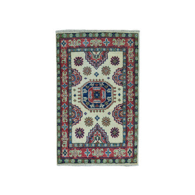 Kazak Wool Hand Knotted Rug Ivory Red 2.0X2.10 -O050850