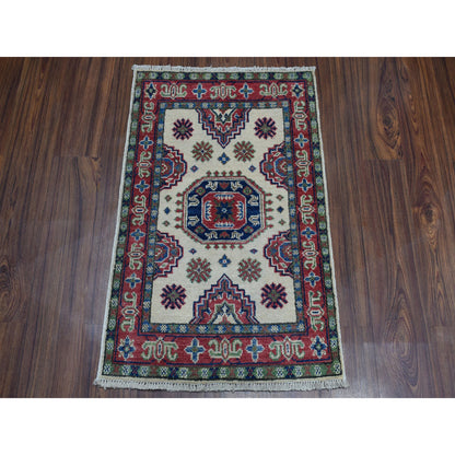 Kazak Wool Hand Knotted Rug Ivory Red 2.0X2.10 -O050850