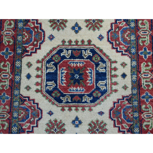 Kazak Wool Hand Knotted Rug Ivory Red 2.0X2.10 -O050850