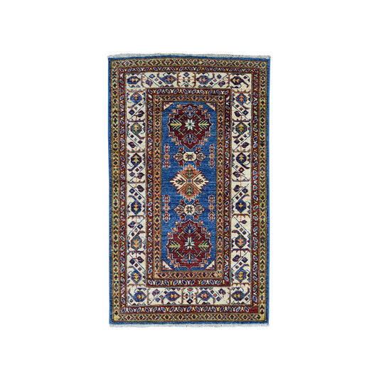 Kazak Wool Hand Knotted Rug Blue Gold 2.9X4.2 -O050891
