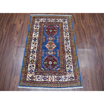 Kazak Wool Hand Knotted Rug Blue Gold 2.9X4.2 -O050891