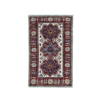 Kazak Wool Hand Knotted Rug Ivory Red 2.8X4.7 -O050893