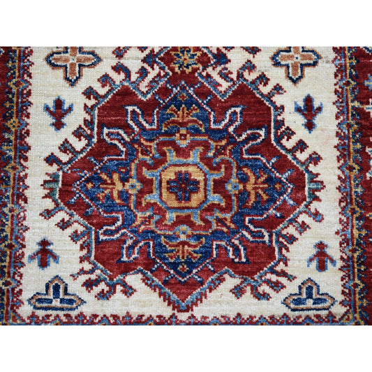 Kazak Wool Hand Knotted Rug Ivory Red 2.8X4.7 -O050893