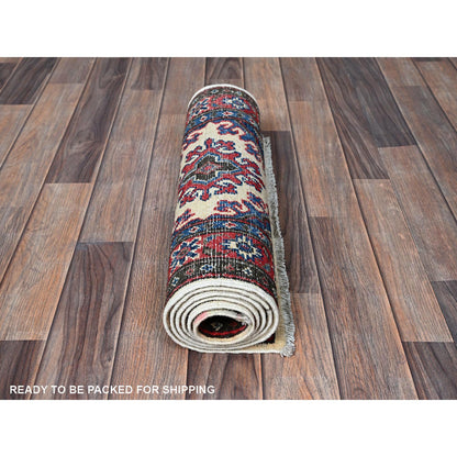 Kazak Wool Hand Knotted Rug Ivory 1.10x6.0 -O0508