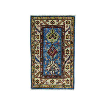 Kazak Wool Hand Knotted Rug Blue Ivory 2.0X3.6 -O050913