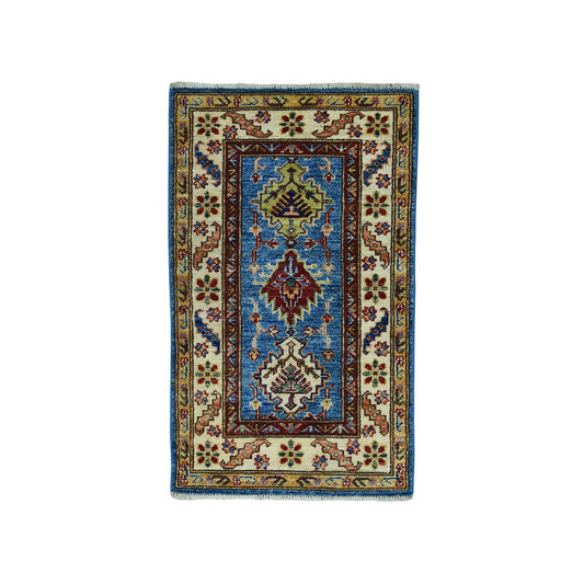Kazak Wool Hand Knotted Rug Blue Ivory 2.0X3.6 -O050913