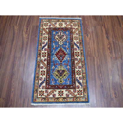 Kazak Wool Hand Knotted Rug Blue Ivory 2.0X3.6 -O050913