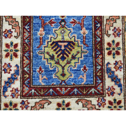Kazak Wool Hand Knotted Rug Blue Ivory 2.0X3.6 -O050913