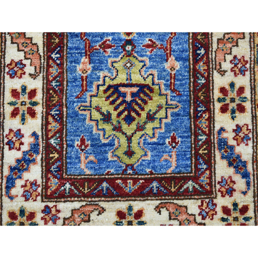 Kazak Wool Hand Knotted Rug Blue Ivory 2.0X3.6 -O050913