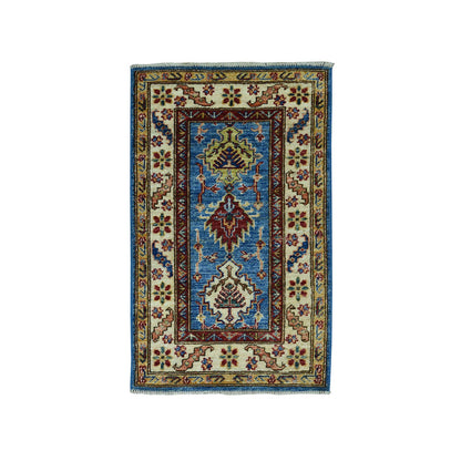 Kazak Wool Hand Knotted Rug Blue Ivory 2.0X3.6 -O050915