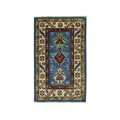 Kazak Wool Hand Knotted Rug Blue Ivory 2.0X3.6 -O050915