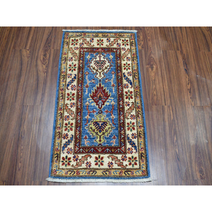 Kazak Wool Hand Knotted Rug Blue Ivory 2.0X3.6 -O050915