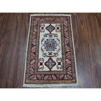 Kazak Wool Hand Knotted Rug Ivory Red 2.1X3.2 -O051013