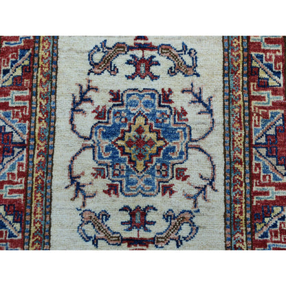 Kazak Wool Hand Knotted Rug Ivory Red 2.1X3.2 -O051013